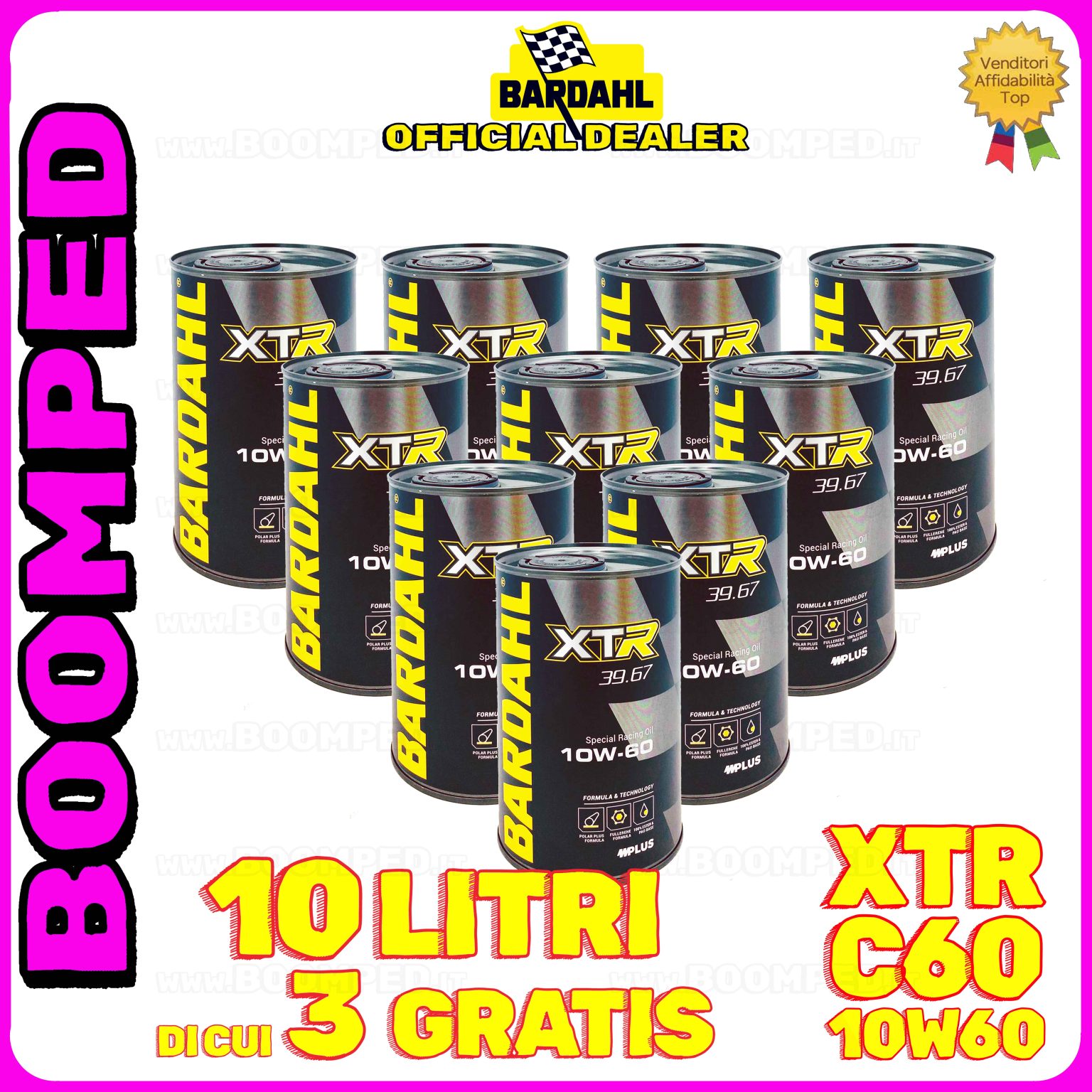 10 litri BARDAHL XTR 39.67 RACING C60 10W-60 olio motore auto sintetico USO PISTA 10BD56