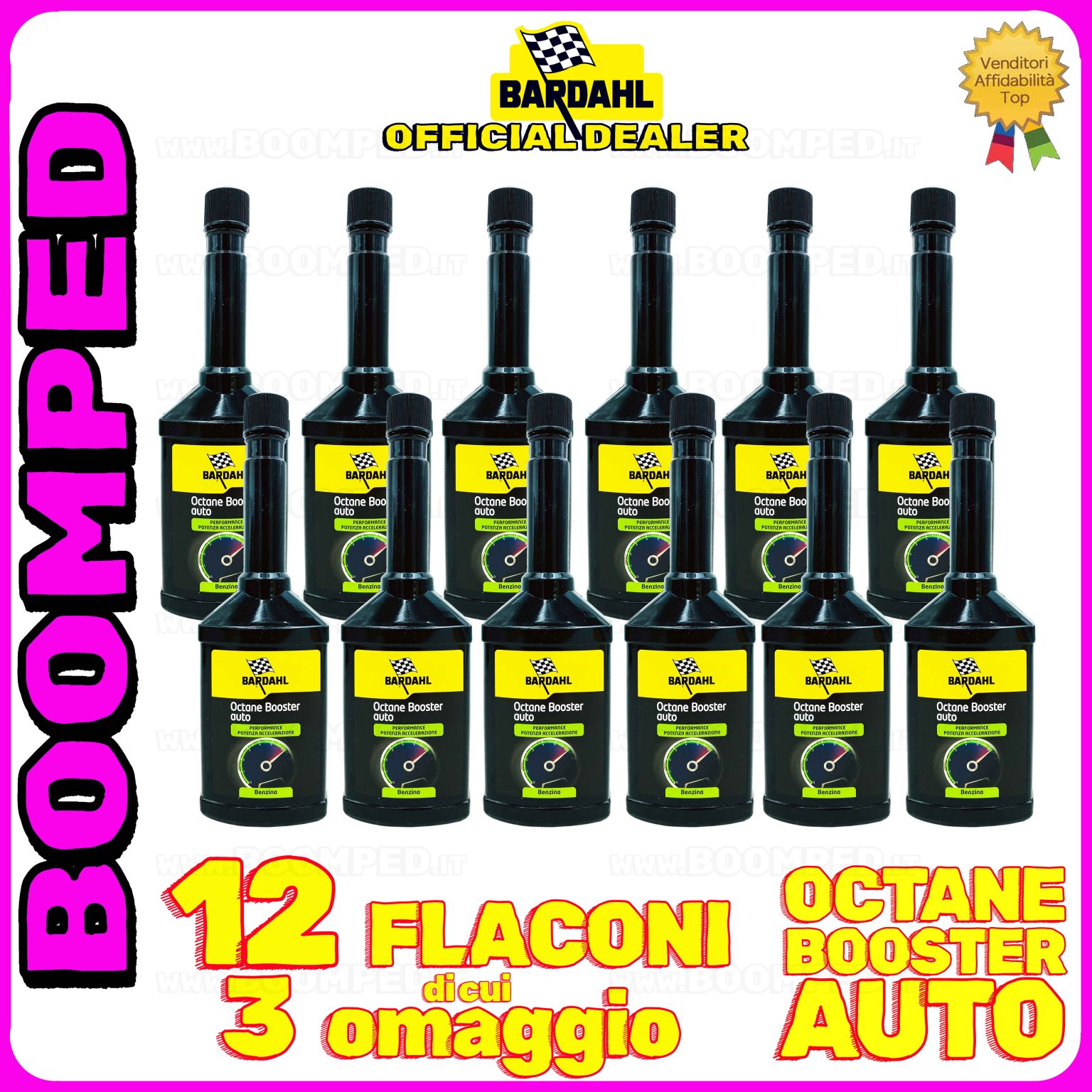 12 flaconi 250ml BARDAHL OCTANE BOOSTER AUTO additivo elevatore ottani auto benzina 12BD46