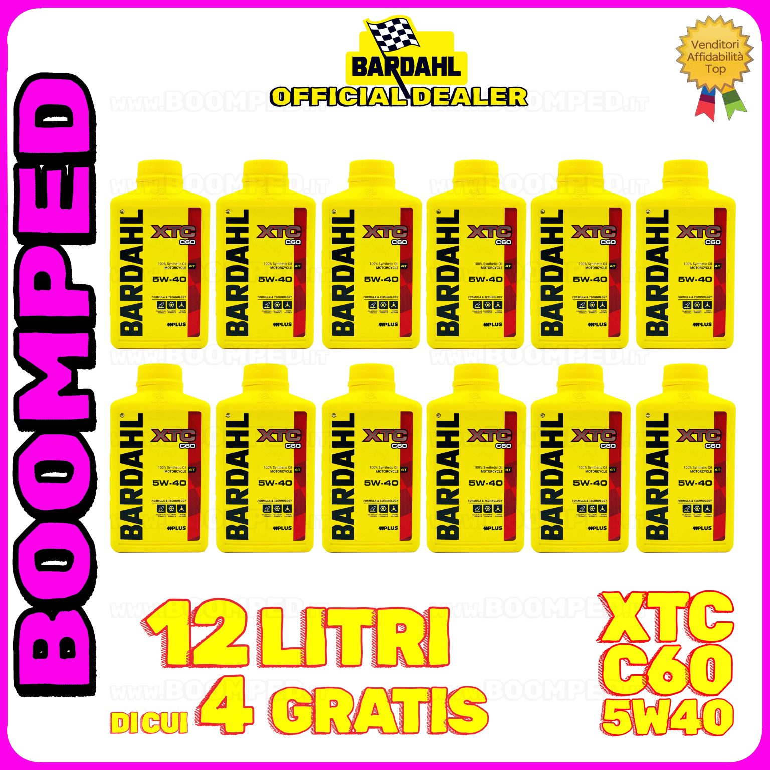 12 litri BARDAHL XTC C60 5W-40 olio motore moto sintetico API SN / JASO MA-MA2 12BD57