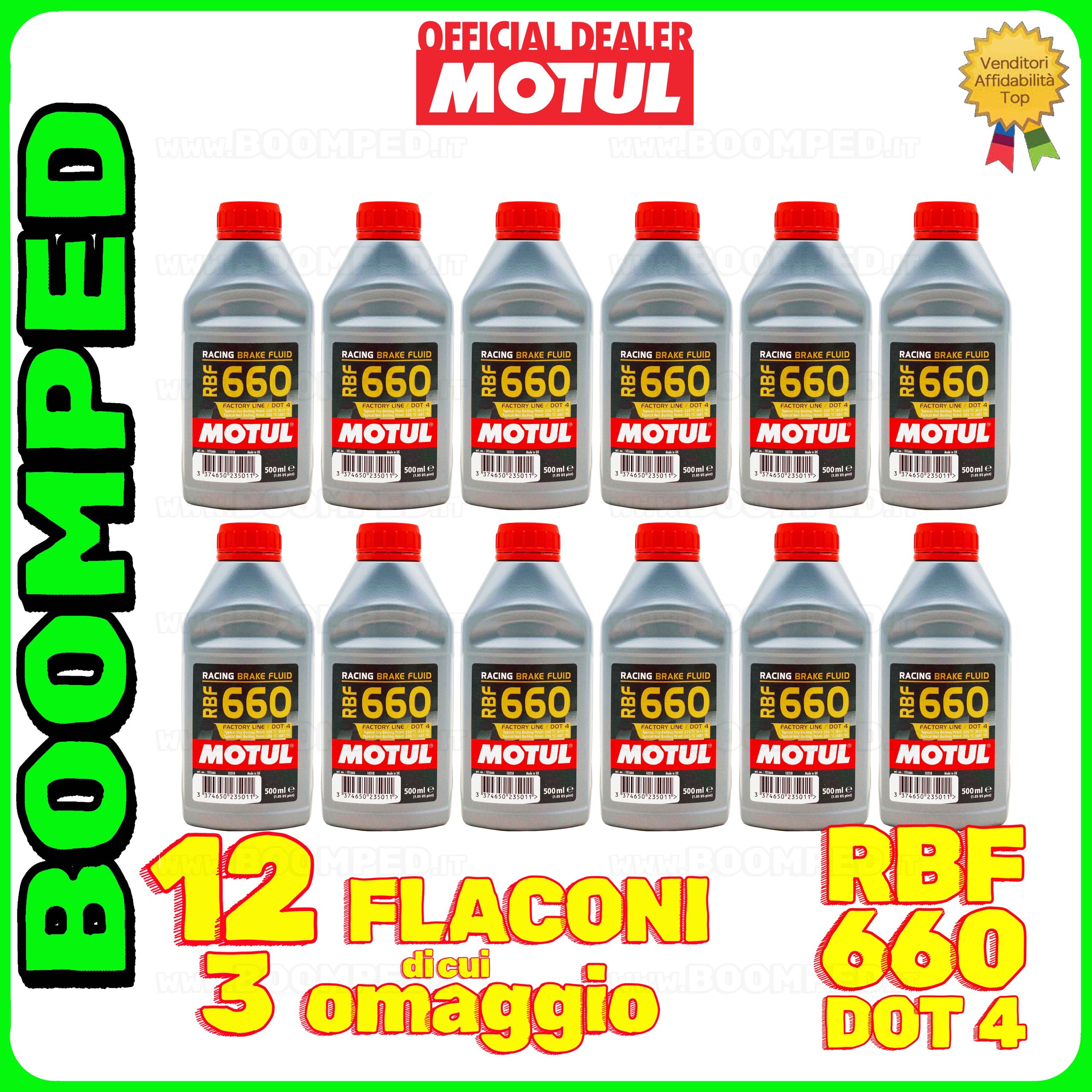 12 flaconi 500ml MOTUL RBF 660 FACTORY LINE olio freni frizione competizione DOT 4 auto moto 12MO78