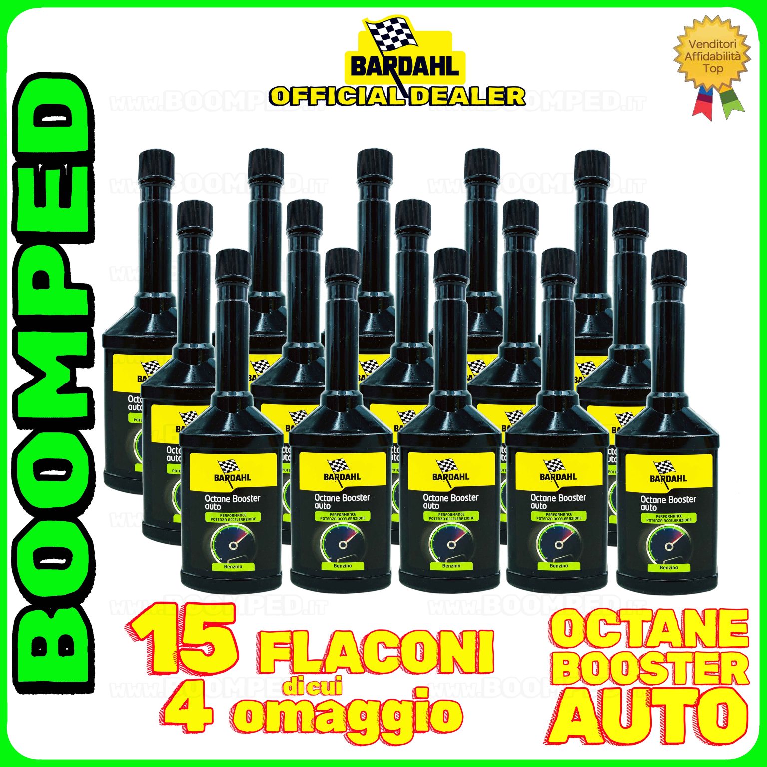 15 flaconi 250ml BARDAHL OCTANE BOOSTER AUTO additivo elevatore ottani auto benzina 15BD46