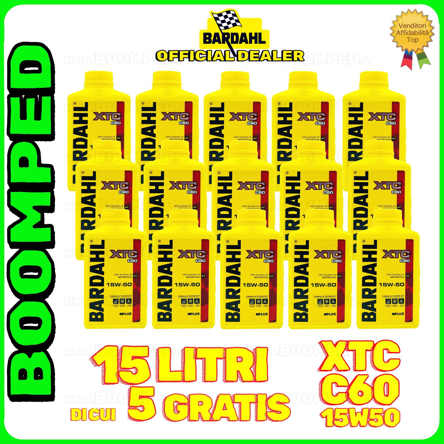 15 litri BARDAHL XTC C60 15W-50 olio motore moto sintetico API SN / JASO MA-MA2 15BD59