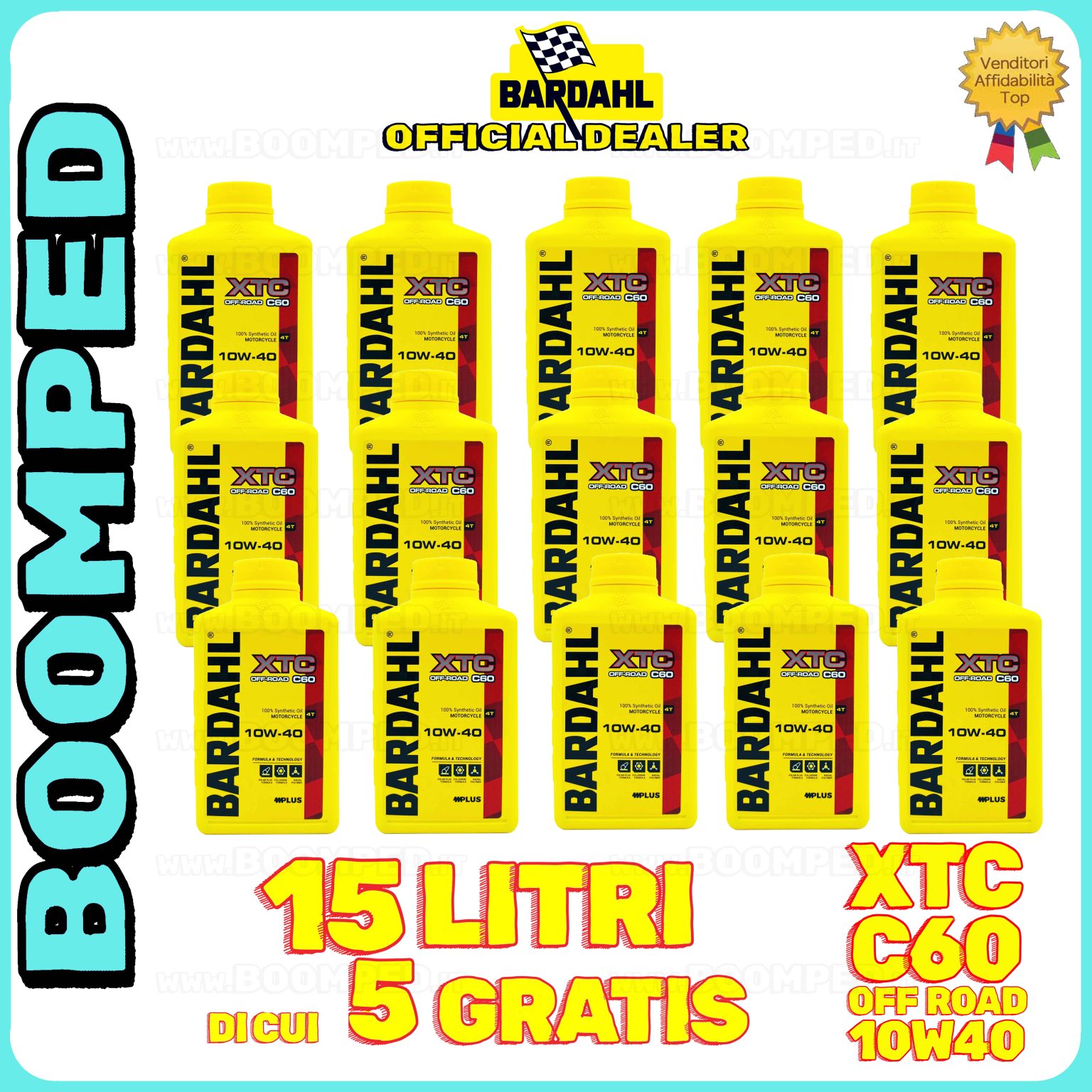 15 litri BARDAHL XTC C60 OFF ROAD 10W-40 olio motore moto sintetico API SN / JASO MA-MA2 15BD60