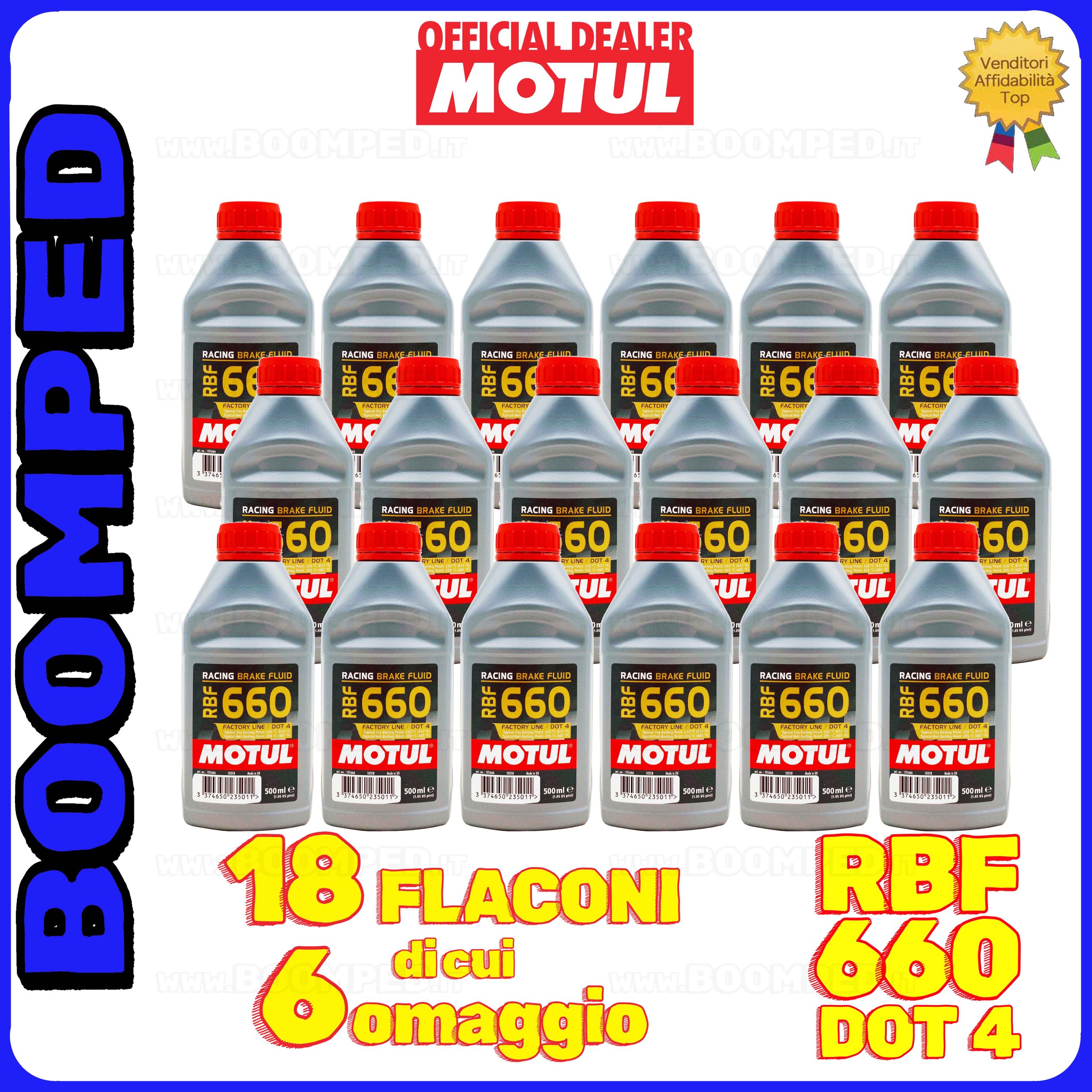 18 flaconi 500ml MOTUL RBF 660 FACTORY LINE olio freni frizione competizione DOT 4 auto moto 18MO78