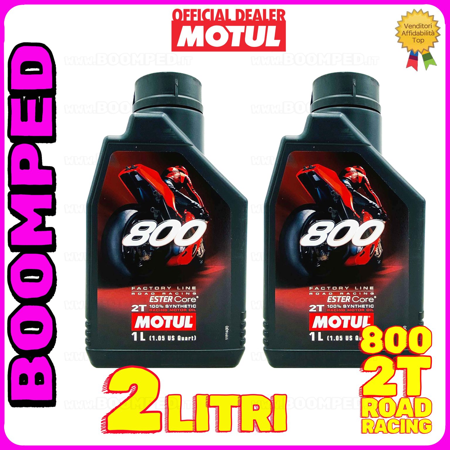 2 litri OLIO MOTORE MOTUL 800 FACTORY LINE ROAD RACING miscela moto pista stradale 2T 02MO09