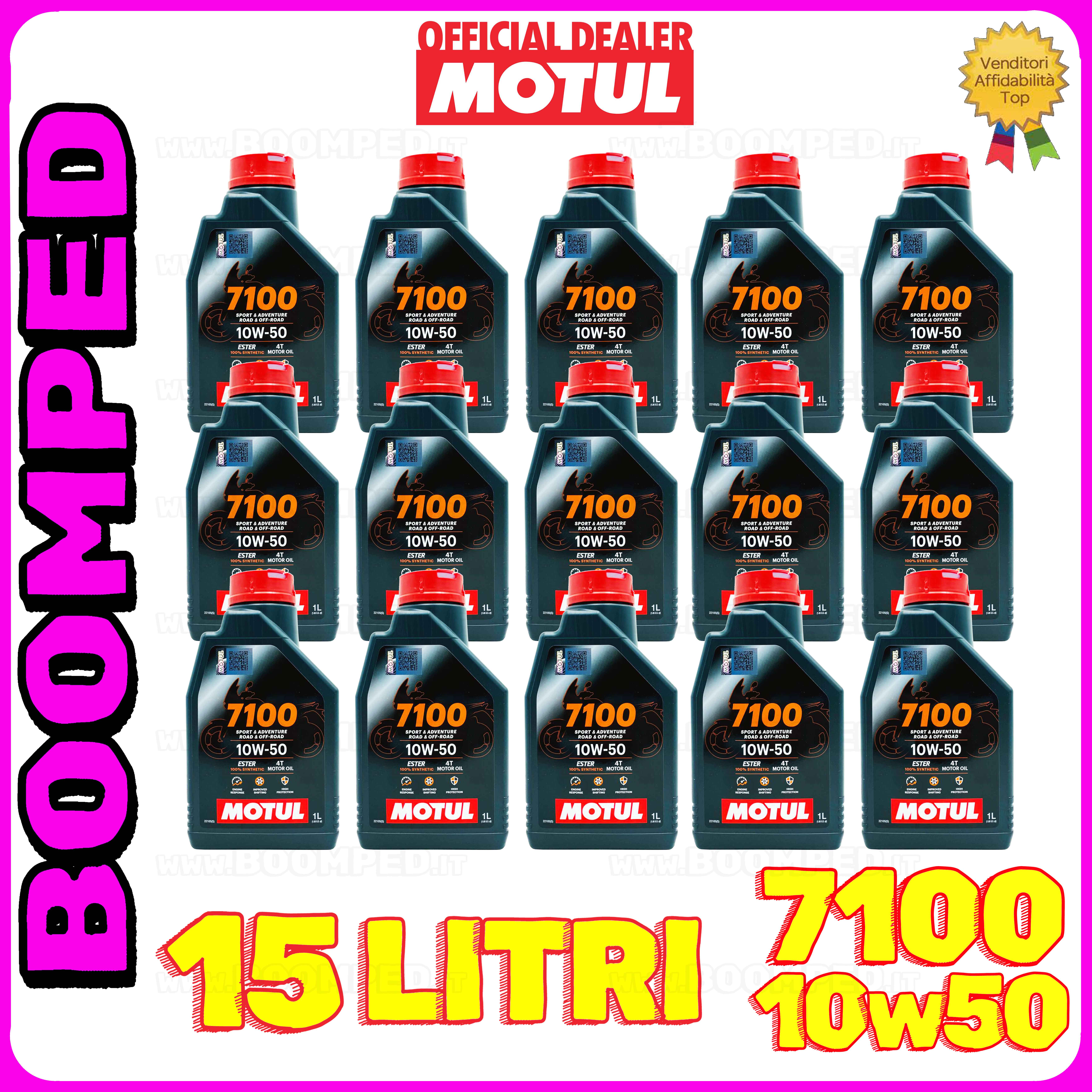15 litri MOTUL 7100 10W-50 4T olio motore moto sintetico API SN / JASO MA2 15MO38